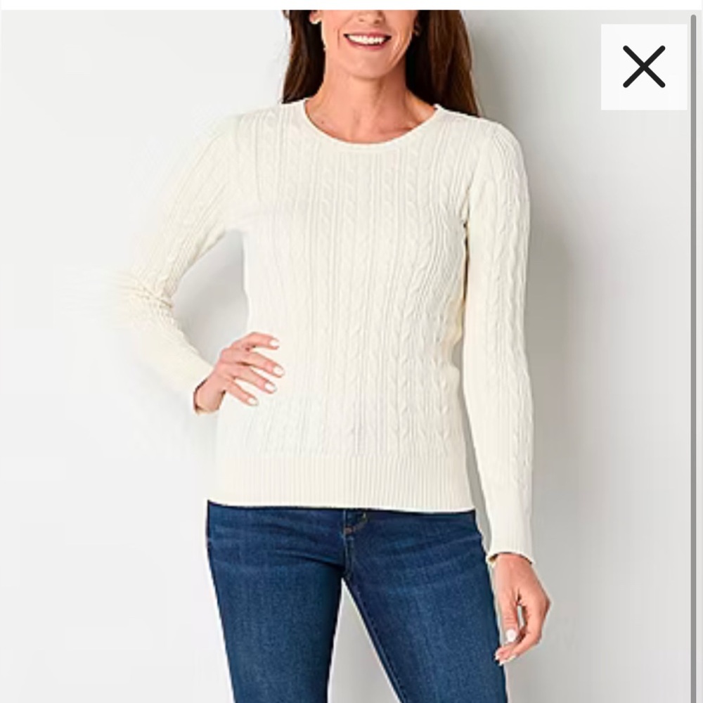 St. John’s Bay Cable Knit Sweater (Cream)